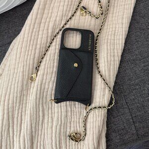 Black Bandolier iPhone 15 Pro - Lily Set with wristlet and crossbody strap